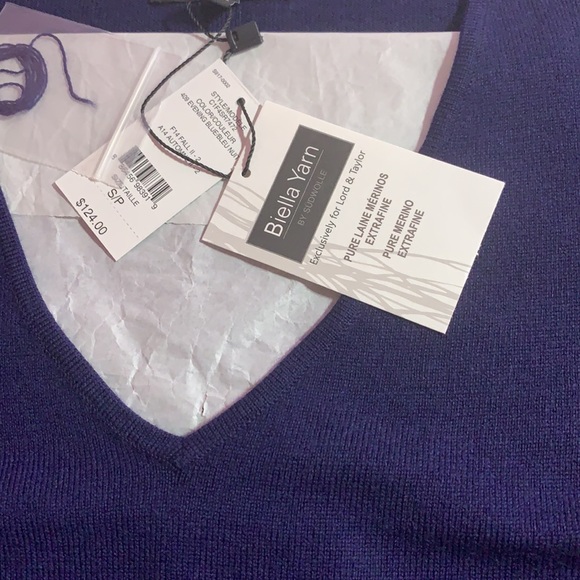 100% pure extra fine merino wool sweater v-neck navy pullover 424 Lord & Taylor - Picture 8 of 17